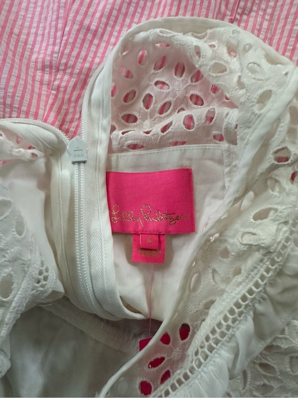 Lilly Pulitzer Maya Shift Dress Pink White Eyelet Size 4 NWT - Picture 11 of 12